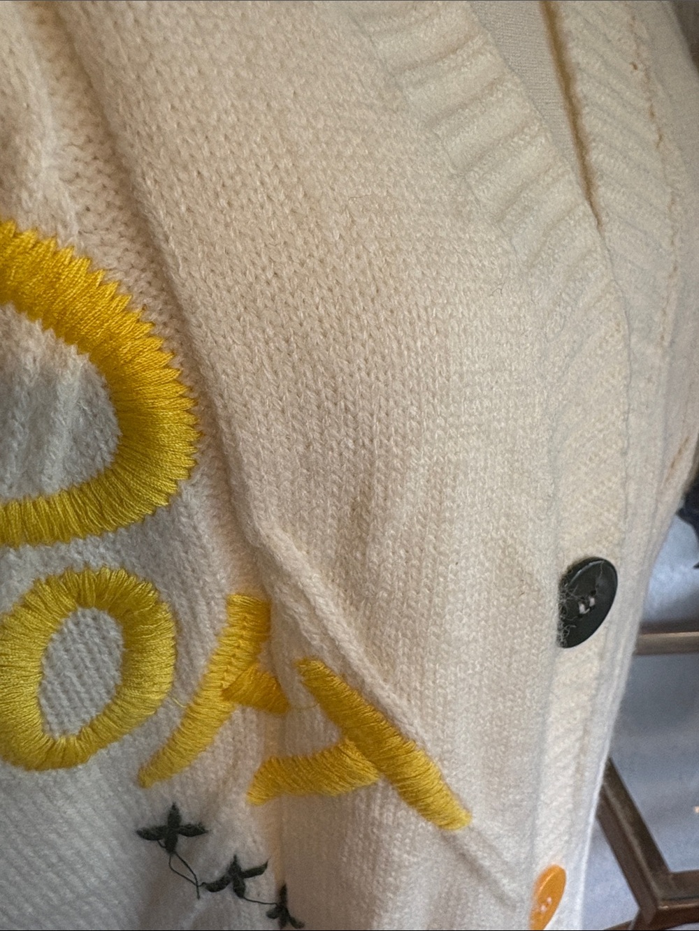 Cream Embroidered Button-Front Cardigan Sweater - Picture 5 of 5